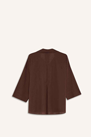 Relax Fit Gömlek Yaka Flamlı Pamuk Uzun Kollu Gömlek