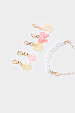 Kız Çocuk 6'lı Çıkarılabilir Charmlı İncili Bileklik