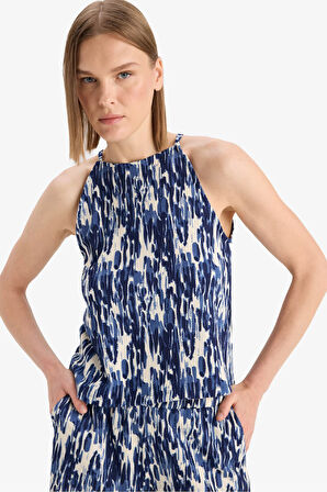 DeFacto Regular Fit Kayık Yaka Desenli Bürümcük Kolsuz Bluz F4448AX25SMNV42