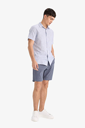 Regular Fit Dokulu Bermuda