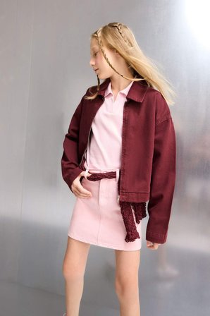 DeFacto %100 Pamuk Okul Gabardin Fermuarlı Crop Ceket Kız Çocuk F7517A825AUBR194