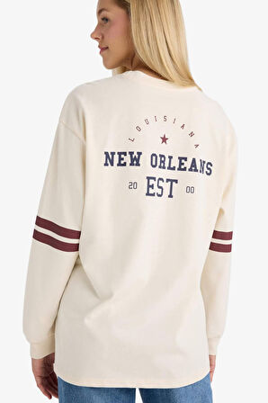 Loose Fit Bisiklet Yaka Baskılı Sweatshirt