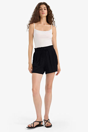 Normal Esnek Belli Cepli Krinkıl Viskon Şort