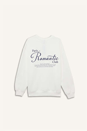 Oversize Geniş Kalıp Bisiklet Yaka Baskılı Kalın Sweatshirt