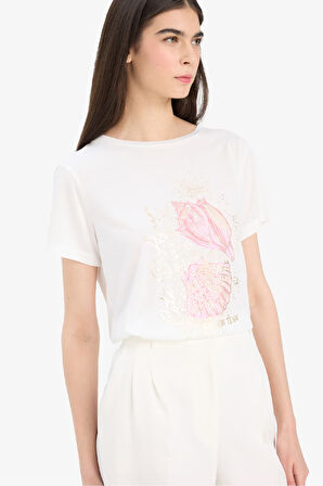 DeFacto Regular Fit Bisiklet Yaka Baskılı Kısa Kollu Tişört F5103AX25SMER105