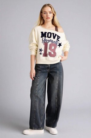 DeFacto Oversıze Kayık Yaka Baskılı Sweatshirt G9613AX26SPBG418