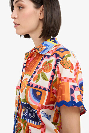 -Fall in Love Regular Fit Tropikal Desenli Plaj Kıyafeti
