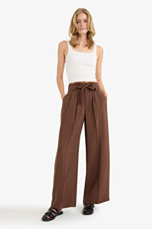 Wide Leg Cep Detaylı Paperbag Bel Düz Paça Uzun Boy Modal Pantolon