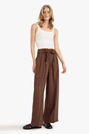 Wide Leg Cep Detaylı Paperbag Bel Düz Paça Uzun Boy Modal Pantolon