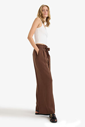 Wide Leg Cep Detaylı Paperbag Bel Düz Paça Uzun Boy Modal Pantolon
