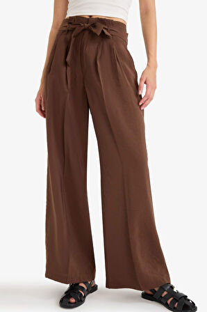 Wide Leg Cep Detaylı Paperbag Bel Düz Paça Uzun Boy Modal Pantolon