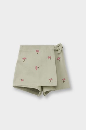 Kız Bebek Çiçekli Gabardin Şort Etek 