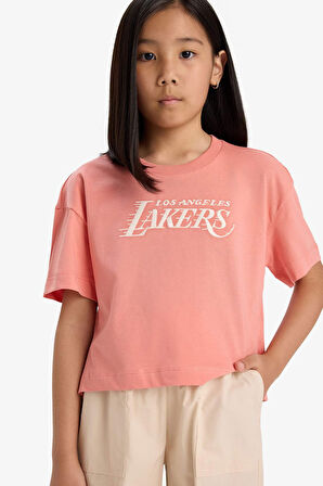 DeFacto Kız Çocuk NBA Los Angeles Lakers Loose Fit Bisiklet Yaka Kısa Kollu Tişört E7633A825HSOG606