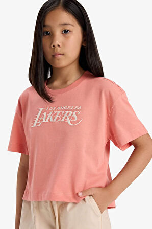 DeFacto Kız Çocuk NBA Los Angeles Lakers Loose Fit Bisiklet Yaka Kısa Kollu Tişört E7633A825HSOG606