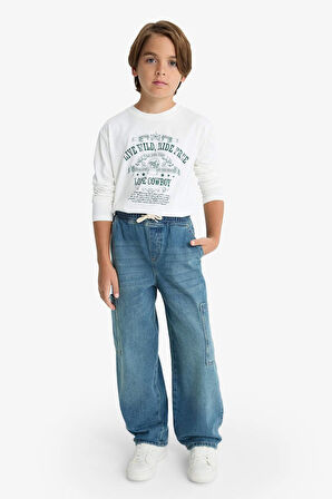 Erkek Çocuk Bisiklet Yaka Baskılı Uzun Kollu Tişört