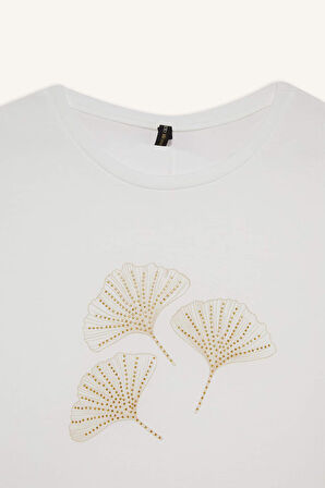 Bisiklet Yaka Taş Baskılı Kısa Kollu Tişört