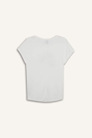 Bisiklet Yaka Taş Baskılı Kısa Kollu Tişört