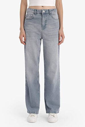 90's Wide Leg Yüksek Bel Uzun Jean Yıkamalı Pantolon