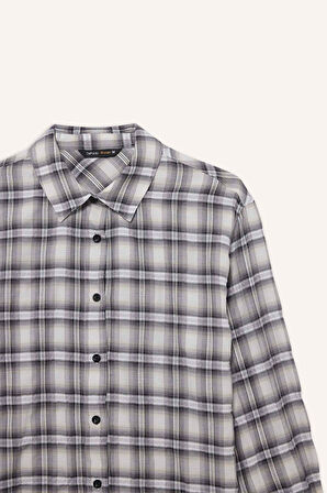 Coool Oversize Geniş Kalıp Dokulu Kareli Uzun Kollu Gömlek