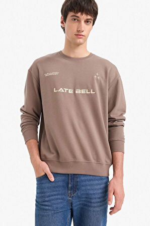 Boxy Fit Bisiklet Yaka Baskılı Sweatshirt