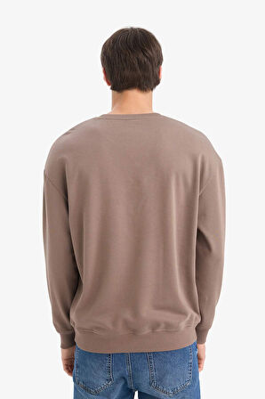 Boxy Fit Bisiklet Yaka Baskılı Sweatshirt