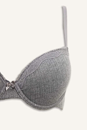 Bağcıklı Dantel Detaylı Dantel Kaplı Pedsiz Balenli Tişört Bra Fall in Love
