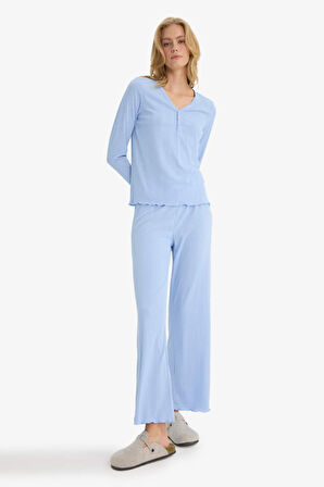 Pijama Takımı Regular Fit Ribana Uzun Kollu Üst Uzun Alt-Fall in Love 