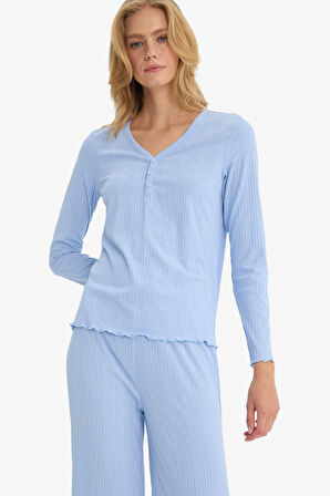 Pijama Takımı Regular Fit Ribana Uzun Kollu Üst Uzun Alt-Fall in Love 