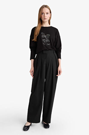 Relax Fit Bisiklet Yaka Uzun Kollu Tişört