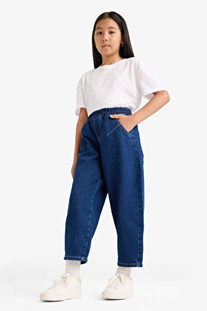 Kız Çocuk Balloon Fit Geniş Paça Jean Pantolon