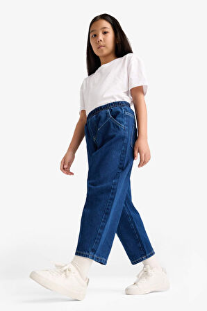 Kız Çocuk Balloon Fit Geniş Paça Jean Pantolon