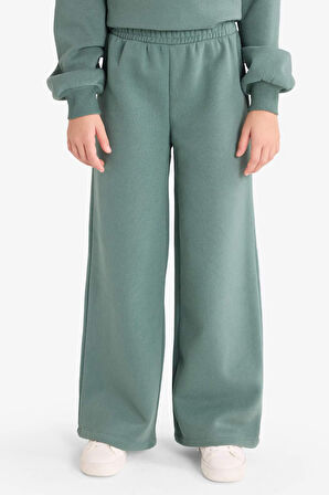 Kız Çocuk 2'li Takım Baskılı Yarım Fermuarlı Sweatshirt Geniş Paça Eşofman Altı