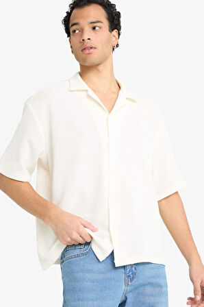 Boxy Fit Polo Yaka Penye Kısa Kollu Gömlek