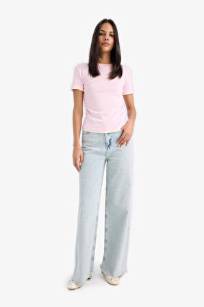 Slim Fit Dar Kesim Bisiklet Yaka Ribana Kısa Kollu Tişört