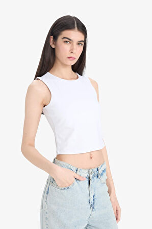 Regular Fit Basic Düz Bisiklet Yaka Beyaz Atlet