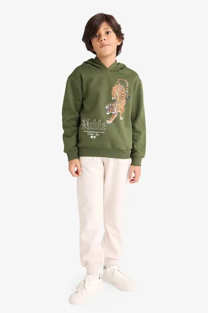 2'li Takım Kaplan Baskılı Kapüşonlu Sweatshirt Eşofman Altı Erkek Çocuk G3659A825AUKH443