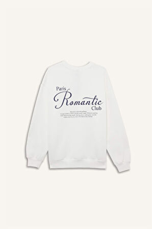 Oversize Geniş Kalıp Bisiklet Yaka Slogan Baskılı Kalın Sweatshirt Kumaşı Sweatshirt