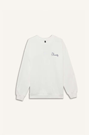 Oversize Geniş Kalıp Bisiklet Yaka Slogan Baskılı Kalın Sweatshirt Kumaşı Sweatshirt