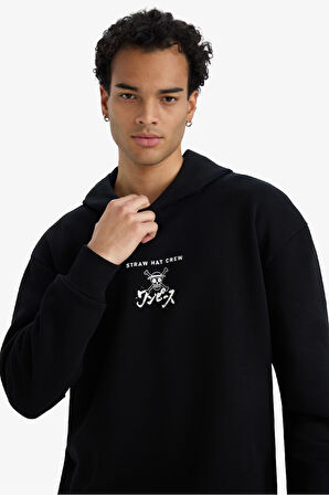 One Piece Boxy Fit Kapüşonlu Baskılı Sweatshirt