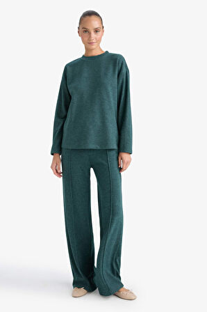 Straight Fit Beli Lastikli Geniş Paça Pantolon