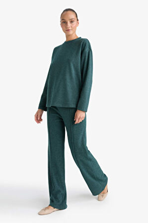 Straight Fit Beli Lastikli Geniş Paça Pantolon