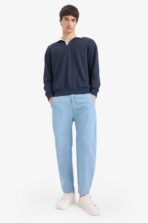 DeFacto Boxy Fıt Polo Yaka Sweatshirt E6523AX25AUNV64