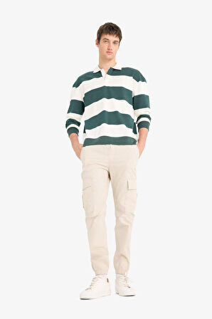 Boxy Fit Polo Yaka Çizgili Sweatshirt