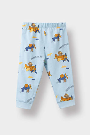 Erkek Bebek 4'lü Pijama Takımı Uçak Baskılı Uzun Kollu Penye Üst Uzun Alt