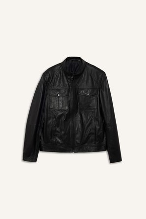 DeFacto %100 Deri Premium Slim Fit Dar Kesim Dik Yaka Astarlı Fermuarlı Mont G5569AX25WNBK27