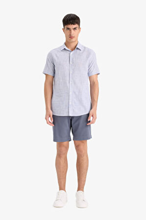 Regular Fit Dokulu Bermuda