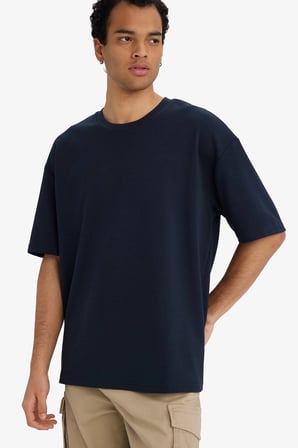 Defacto X3926AZNV64 Lacivert Nefes Alabilen Oversize Tişört