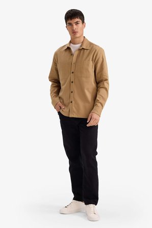 DeFacto Regular Fıt Polo Yaka Gabardin Uzun Kollu Gömlek G5341AX25WNBN295