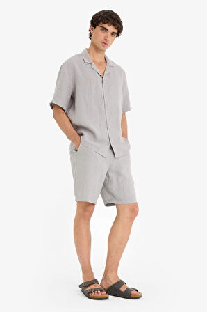 %100 Keten Relax Fit Bermuda Şort