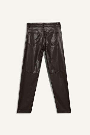 Carrot Fit  Cepli Kısa Paça Bilek Boy Deri Pantolon